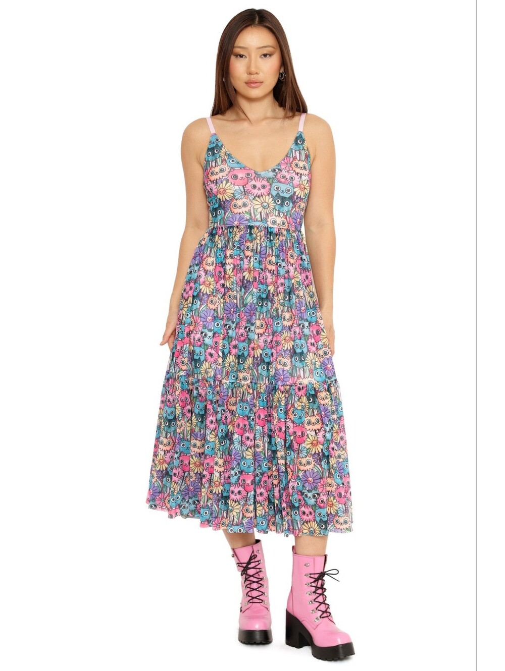 Blackmilk x Emi Boz Blossoming Kitties Sheer Midaxi Dress